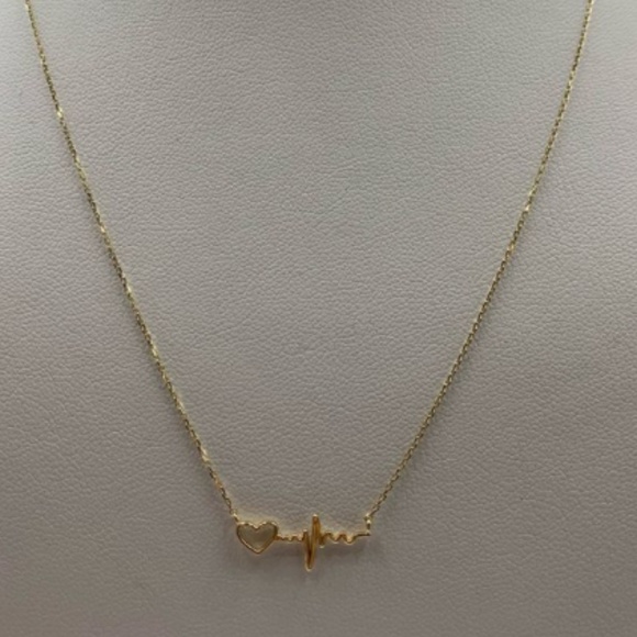 10K Yellow Gold Heartbeat Necklace, 16″ + 1″ Extension - Picture 2 of 3